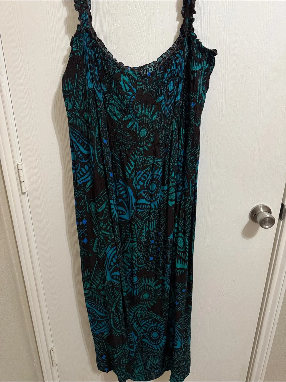 Karin Stevens Summer Maxi Dress Ruffled Straps Aztec Print Flowy Womens 14 Light